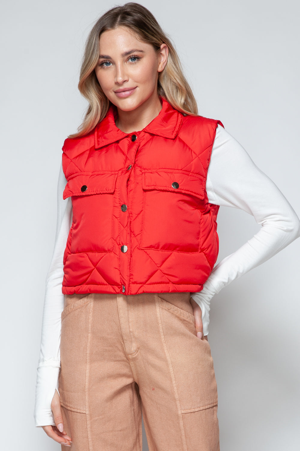 Snobbish Snap Down Quilted Crop Vest-TOPS / DRESSES-[Adult]-[Female]-2022 Online Blue Zone Planet