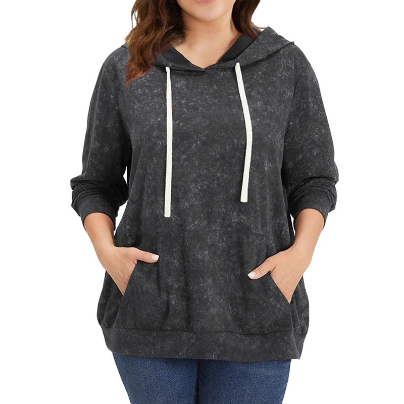 Plus Size Long-sleeved Pullover Hoodie with Pockets and Drawstring-Tops / Dresses-[Adult]-[Female]-Gray-2XL-2022 Online Blue Zone Planet