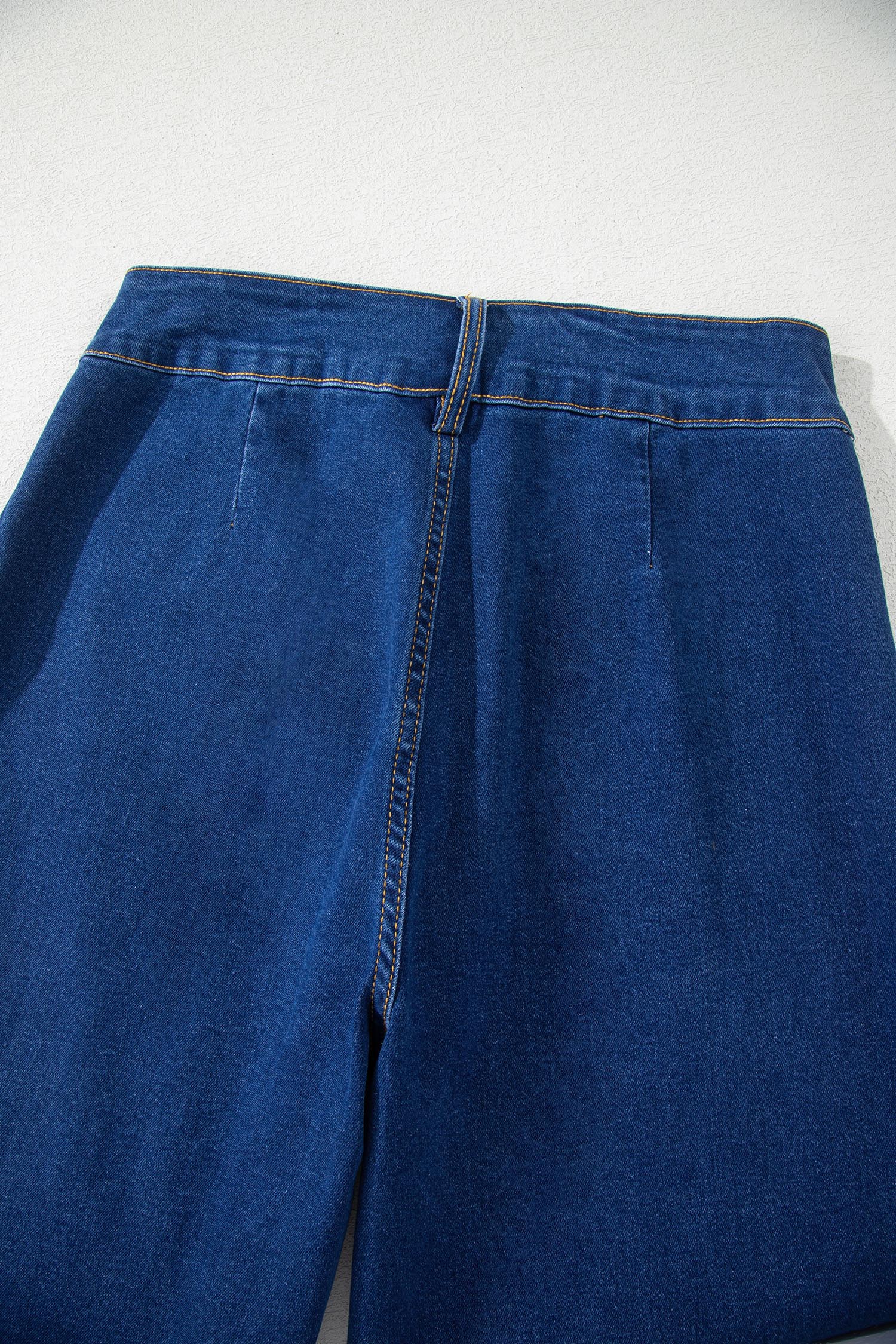 Sail Blue Hardware Decor Patched Pockets Wide Leg Denim Pants-Bottoms/Pants & Culotte-[Adult]-[Female]-2022 Online Blue Zone Planet