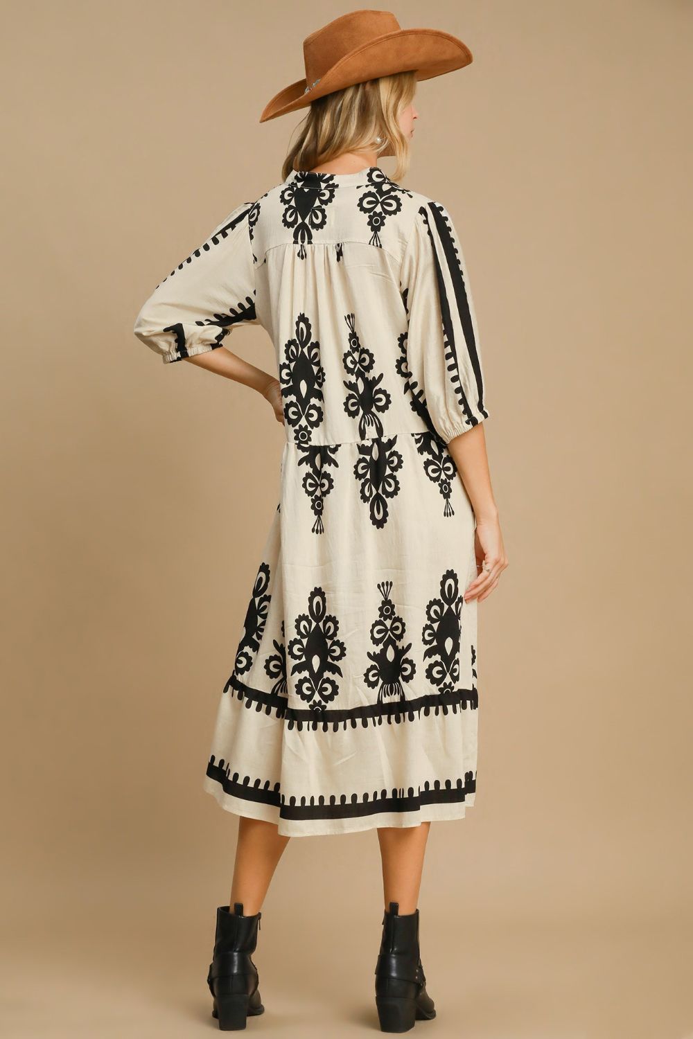 Umgee Printed Notched Midi Dress-TOPS / DRESSES-[Adult]-[Female]-2022 Online Blue Zone Planet