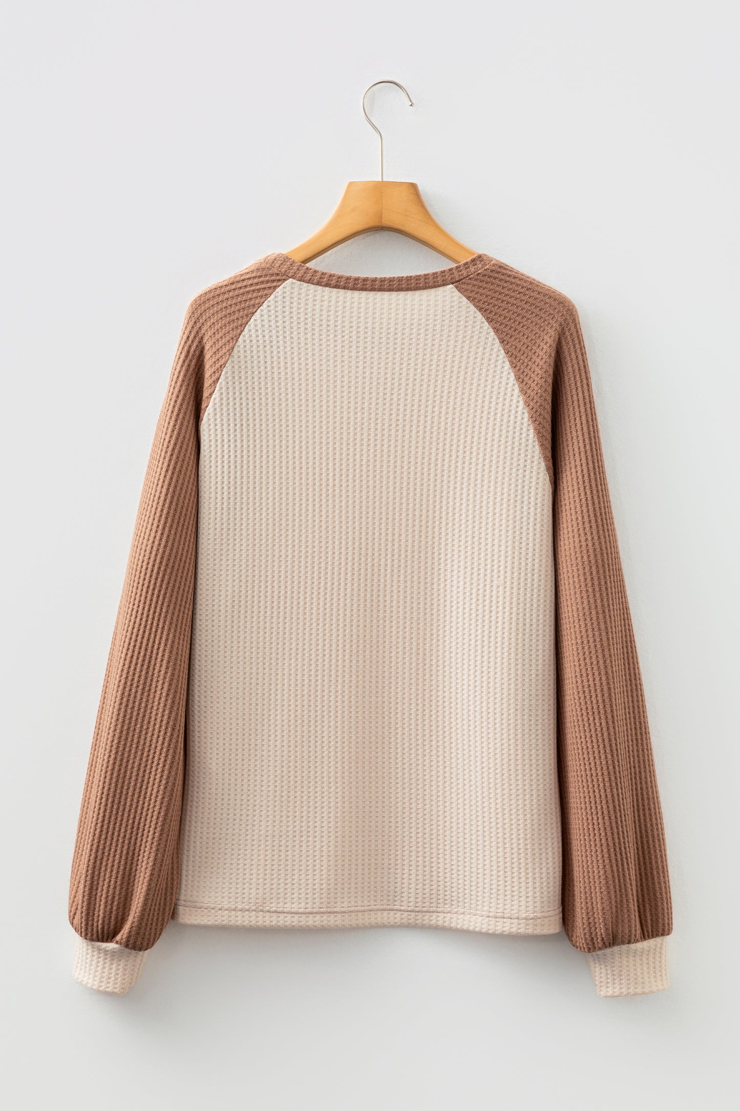 Camel Waffle Color Block Raglan Sleeve Top-Tops/Long Sleeve Tops-[Adult]-[Female]-2022 Online Blue Zone Planet