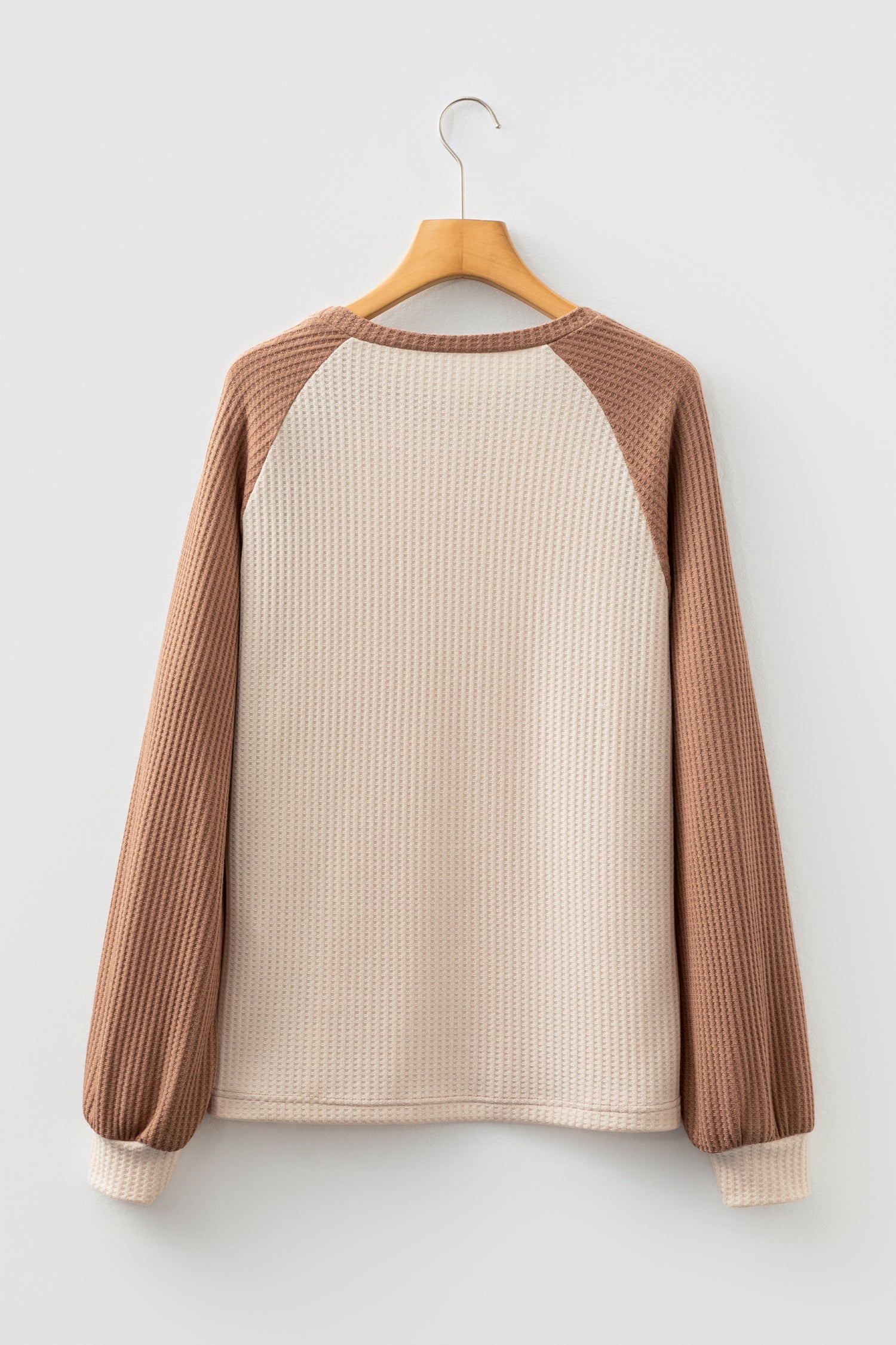 Camel Waffle Color Block Raglan Sleeve Top-Tops/Long Sleeve Tops-[Adult]-[Female]-2022 Online Blue Zone Planet