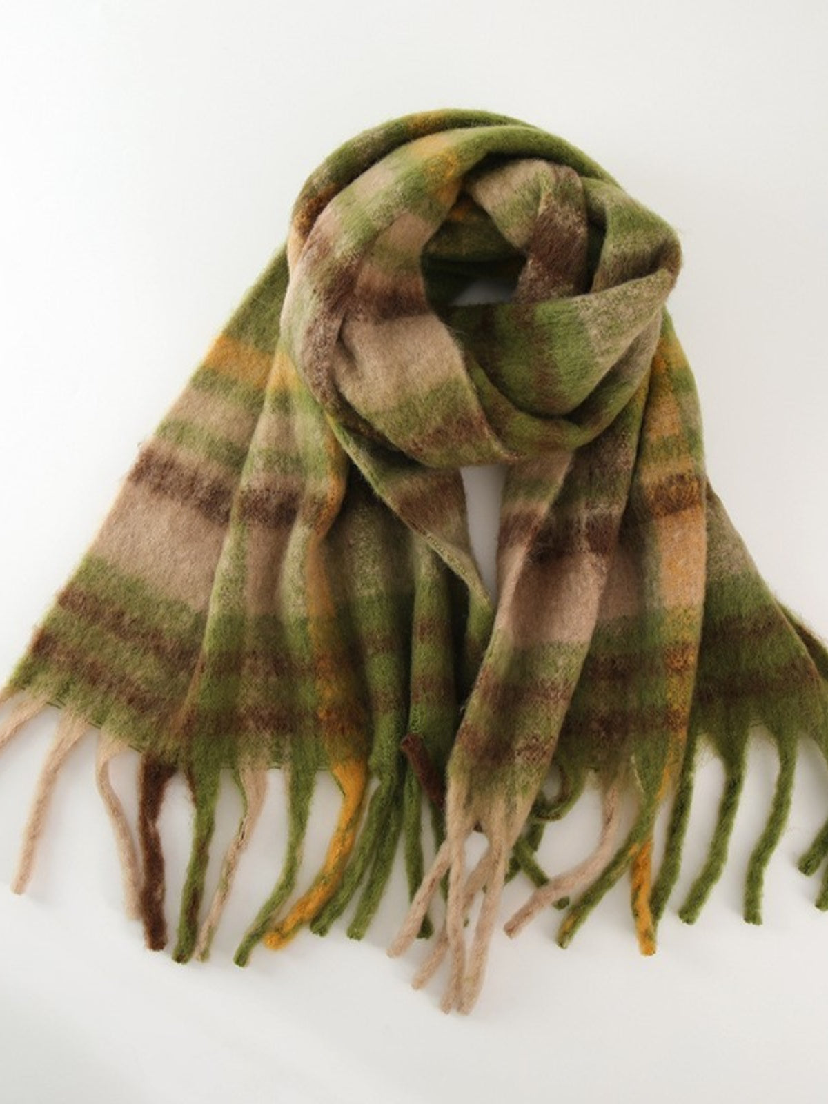 Fringe Plaid Polyester Scarf-SCARVES-[Adult]-[Female]-Olive-One Size-2022 Online Blue Zone Planet