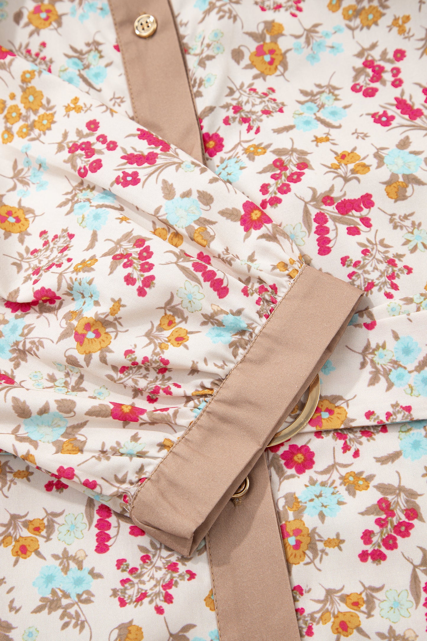 Orange Floral Print Color Block Trim Button Down 3/4 Sleeve Belted Mini Dress-TOPS / DRESSES-[Adult]-[Female]-2022 Online Blue Zone Planet