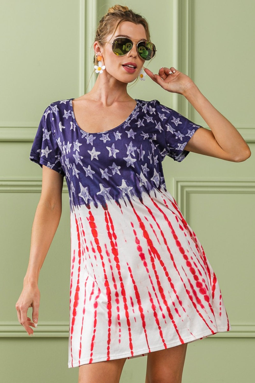 BiBi American Flag Theme Tee Dress-TOPS / DRESSES-[Adult]-[Female]-2022 Online Blue Zone Planet