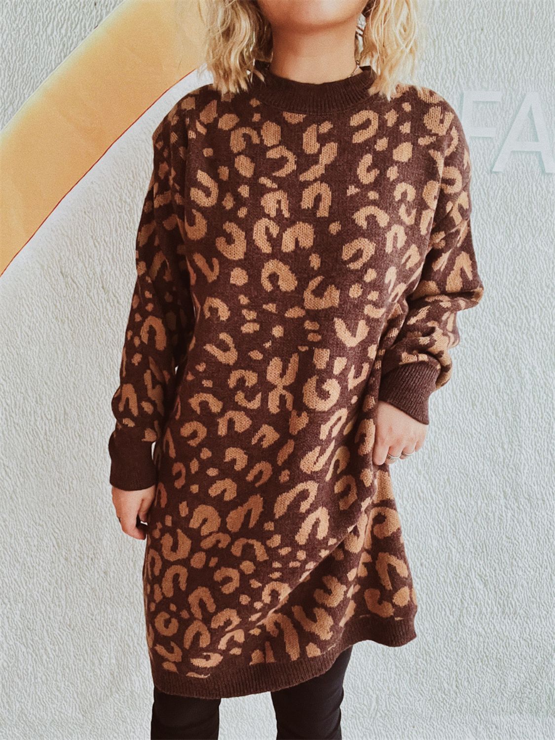 Leopard Round Neck Long Sleeve Sweater-TOPS / DRESSES-[Adult]-[Female]-Ochre-One Size-2022 Online Blue Zone Planet