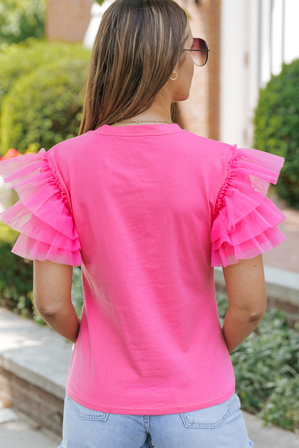 Dark Green Tulle Ruffle Sleeve Blouse-Tops/Blouses & Shirts-[Adult]-[Female]-2022 Online Blue Zone Planet