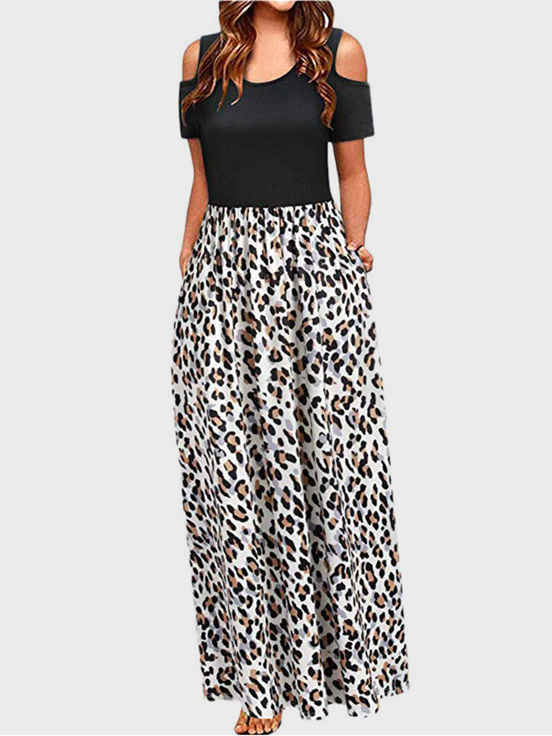 Leopard Round Neck Cold Shoulder Dress-TOPS / DRESSES-[Adult]-[Female]-Leopard-S-2022 Online Blue Zone Planet