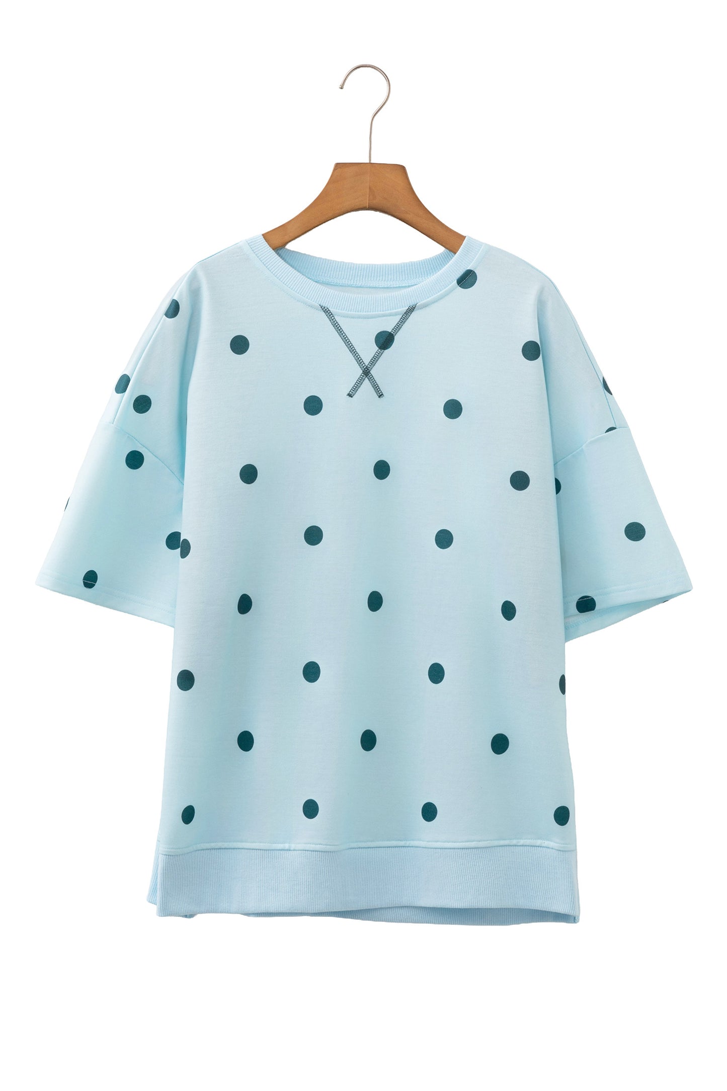 Yellow Polka Dot Print Crossed Seam Detail Oversize Tee-Tops/Tops & Tees-[Adult]-[Female]-2022 Online Blue Zone Planet