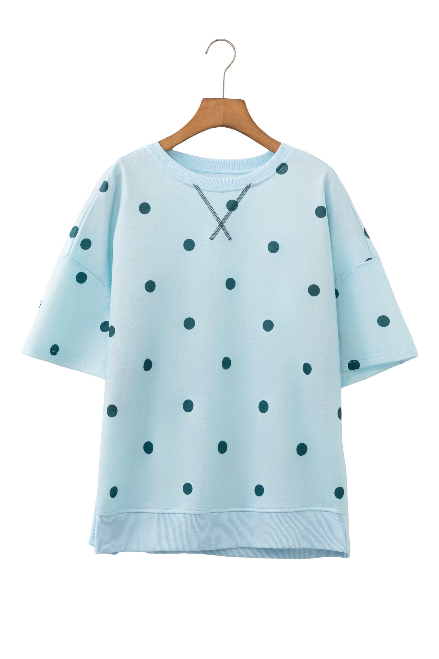 Yellow Polka Dot Print Crossed Seam Detail Oversize Tee-Tops/Tops & Tees-[Adult]-[Female]-2022 Online Blue Zone Planet