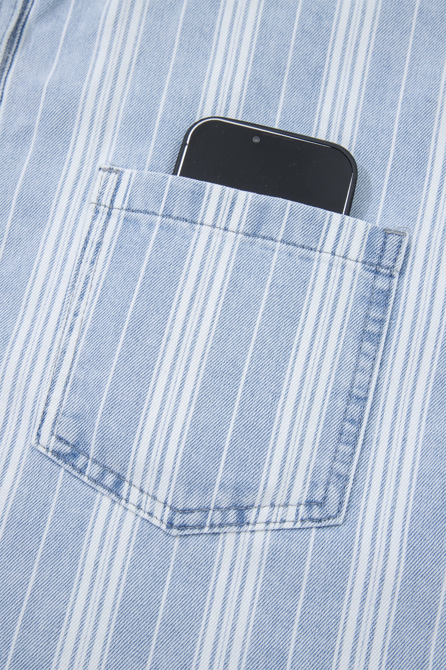 Sky Blue Stripe Boyfriend Chest Pocket Classic Denim Shacket-Outerwear/Denim jackets-[Adult]-[Female]-2022 Online Blue Zone Planet