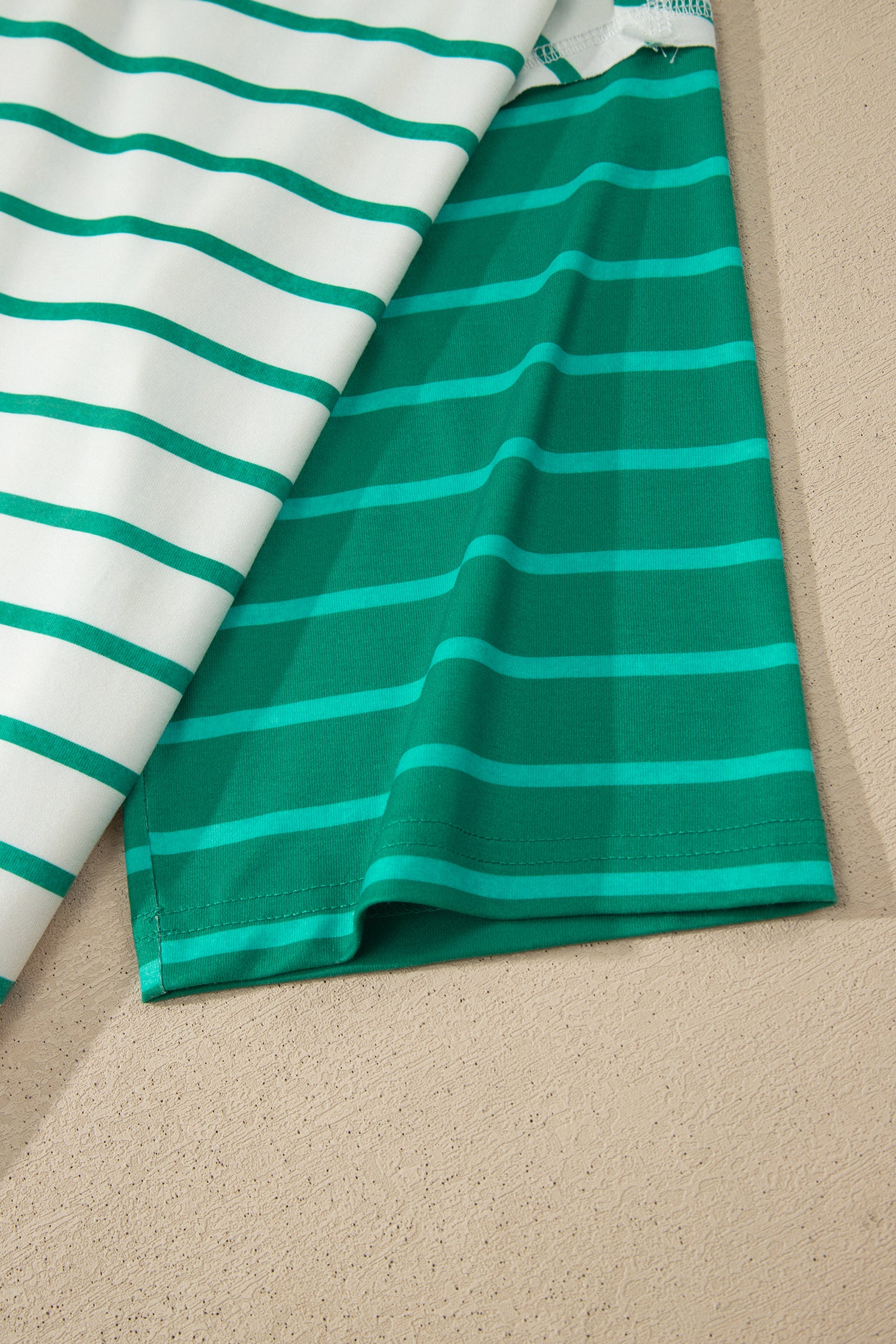 Green Stripe Colorblock 3/4 Sleeve Loose T Shirt-Tops/Tops & Tees-[Adult]-[Female]-2022 Online Blue Zone Planet