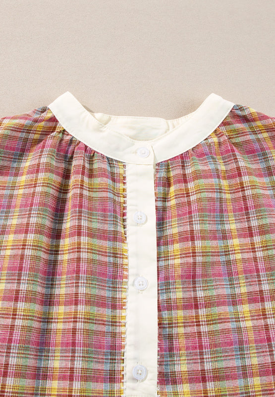 Mulit-Color Plaid Round Neck Long Sleeve Blouse-TOPS / DRESSES-[Adult]-[Female]-2022 Online Blue Zone Planet