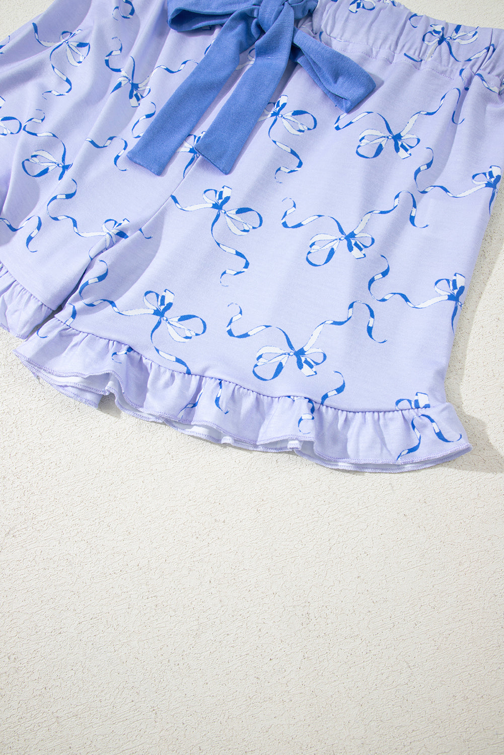 Sky Blue Bow Printed Ruffled Short Lounge Set-Loungewear & Sleepwear/Loungewear-[Adult]-[Female]-2022 Online Blue Zone Planet