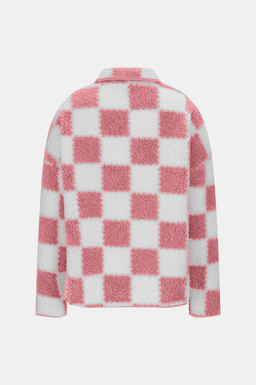 Checkered Snap Down Long Sleeve Teddy Jacket-TOPS / DRESSES-[Adult]-[Female]-2022 Online Blue Zone Planet