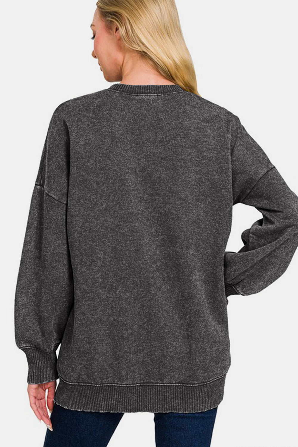 Zenana High-Low Acid Wash Fleece Sweatshirt-TOPS / DRESSES-[Adult]-[Female]-2022 Online Blue Zone Planet