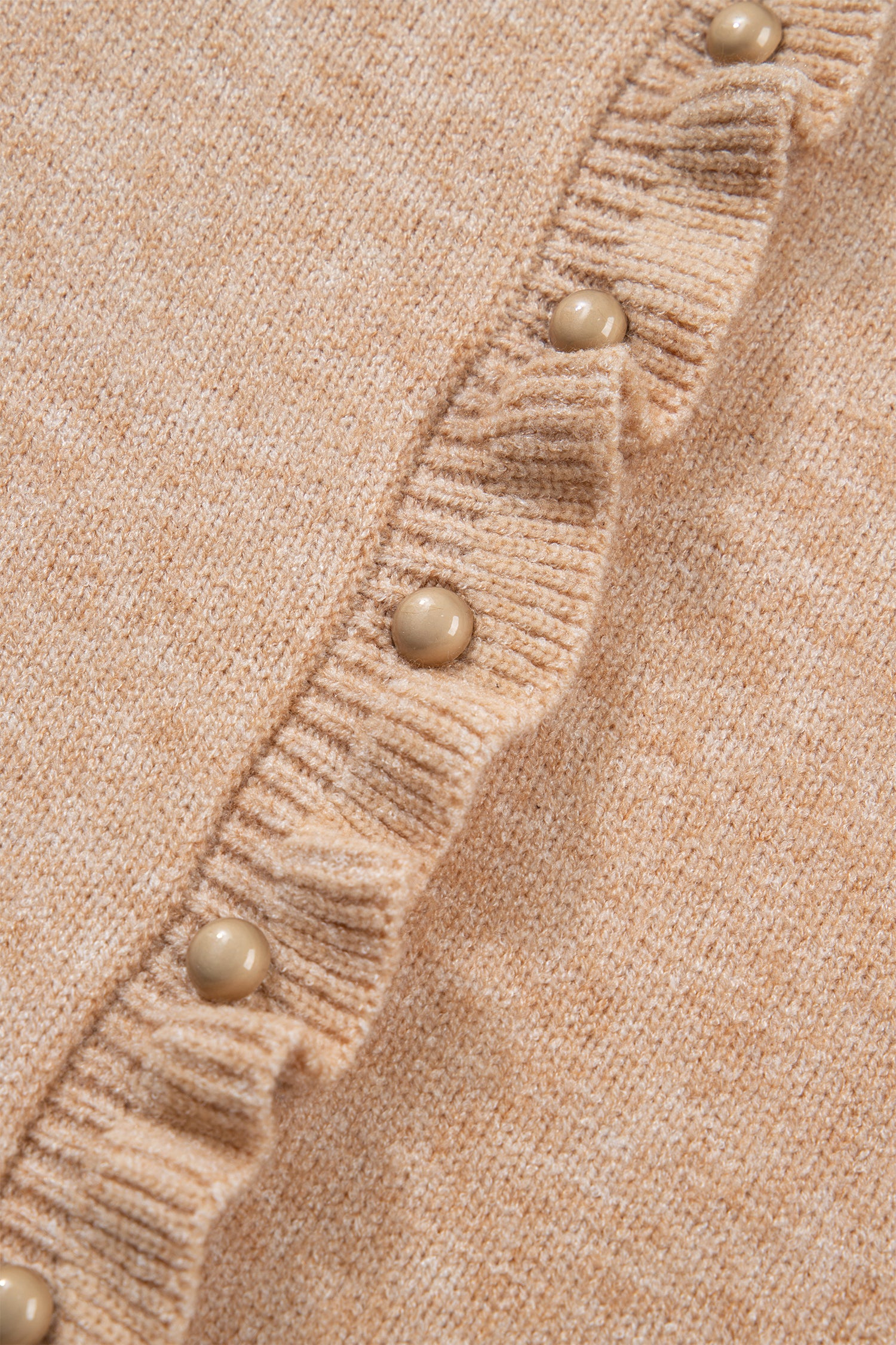 Oatmeal Ruffle Trim Gold Button Sweater Cardigan-Sweaters & Cardigans/Cardigans-[Adult]-[Female]-2022 Online Blue Zone Planet