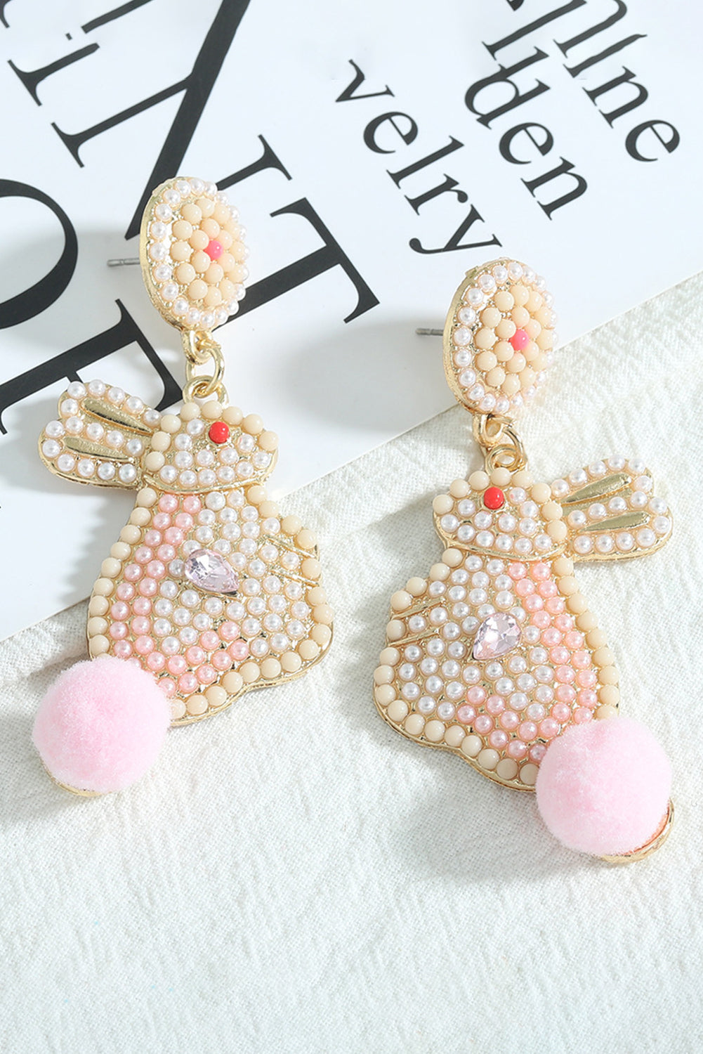 Pink Easter Bunny Pearl Beaded Earrings-Accessories/Jewelry-[Adult]-[Female]-2022 Online Blue Zone Planet
