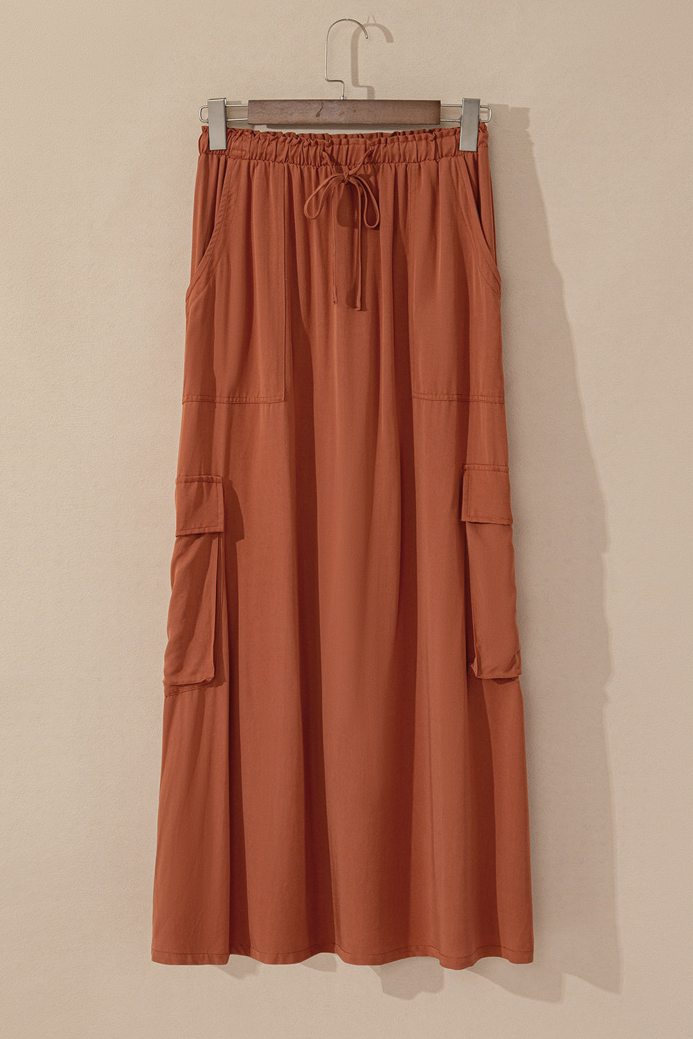 Chestnut Mineral Wash Cargo Pocket Drawstring Waist Maxi Skirt-Bottoms/Skirts & Petticoat-[Adult]-[Female]-2022 Online Blue Zone Planet