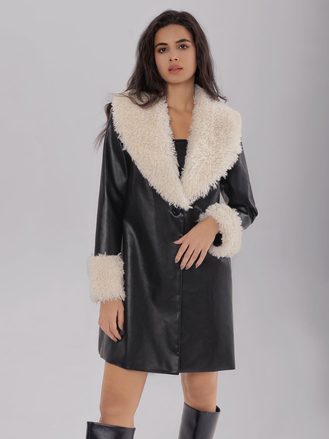 Fuzzy Long Sleeve Longline Coat-TOPS / DRESSES-[Adult]-[Female]-2022 Online Blue Zone Planet