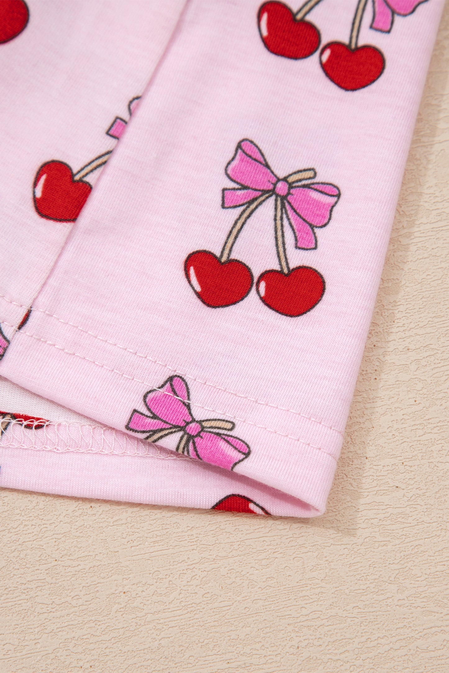 Pink Cherry/Bow Print Short Pajama Set-Loungewear & Sleepwear/Sleepwear-[Adult]-[Female]-2022 Online Blue Zone Planet