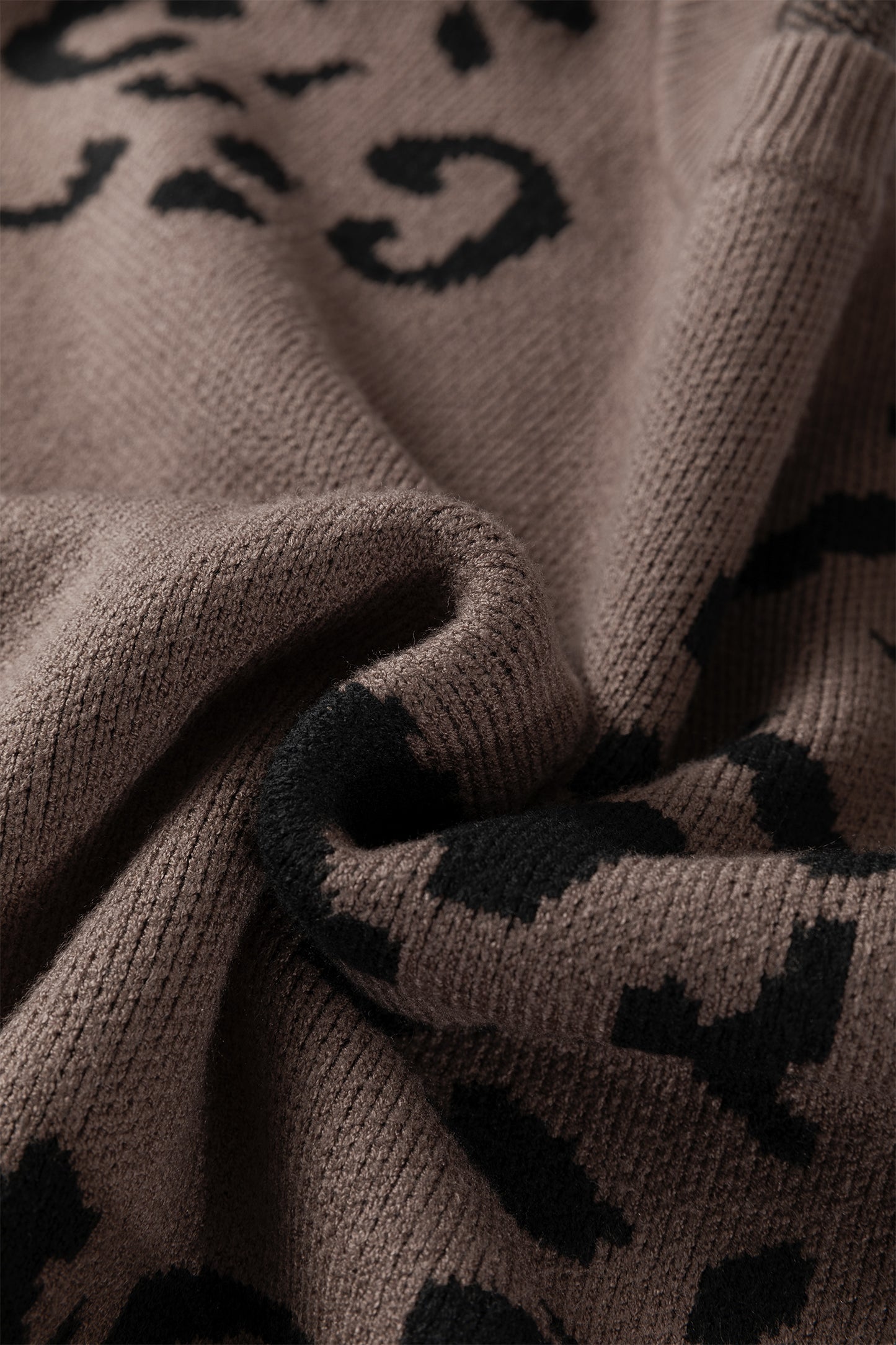 Camel Asymmetric Leopard Print Detail Drop Shoulder Sweater-TOPS / DRESSES-[Adult]-[Female]-2022 Online Blue Zone Planet