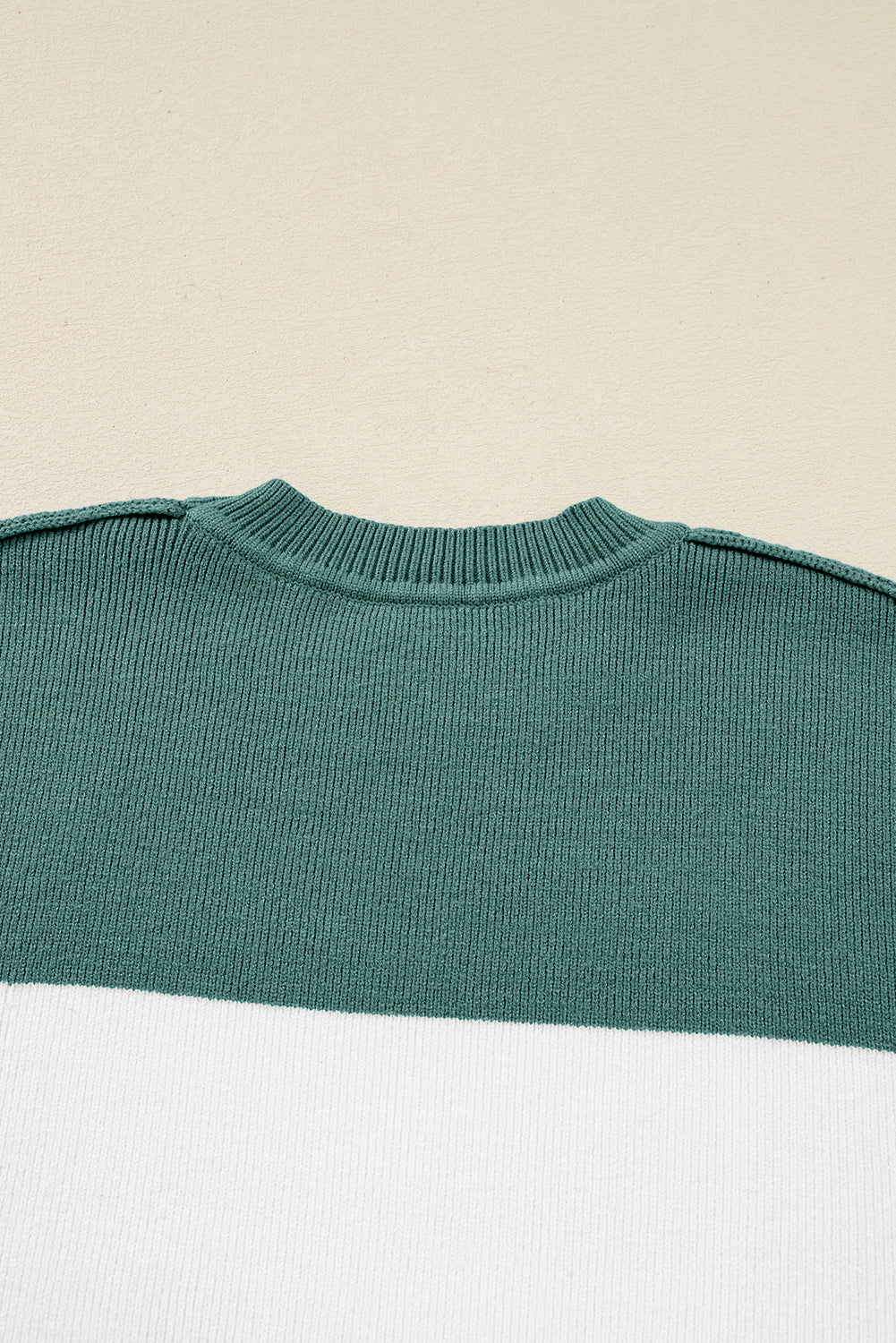 Green Color Block Plain Ribbed Knit Baggy Sweater-TOPS / DRESSES-[Adult]-[Female]-2022 Online Blue Zone Planet