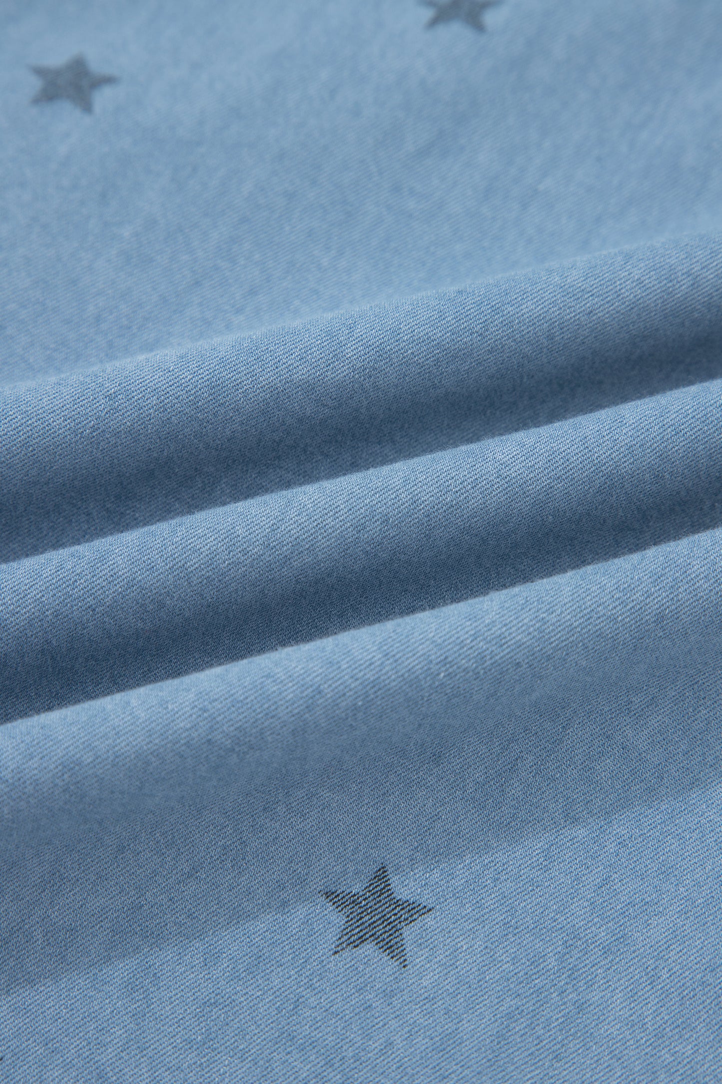 Beau Blue Star Allover Print Double Chest Pocket Short Sleeve Denim Shirt-Tops/Blouses & Shirts-[Adult]-[Female]-2022 Online Blue Zone Planet