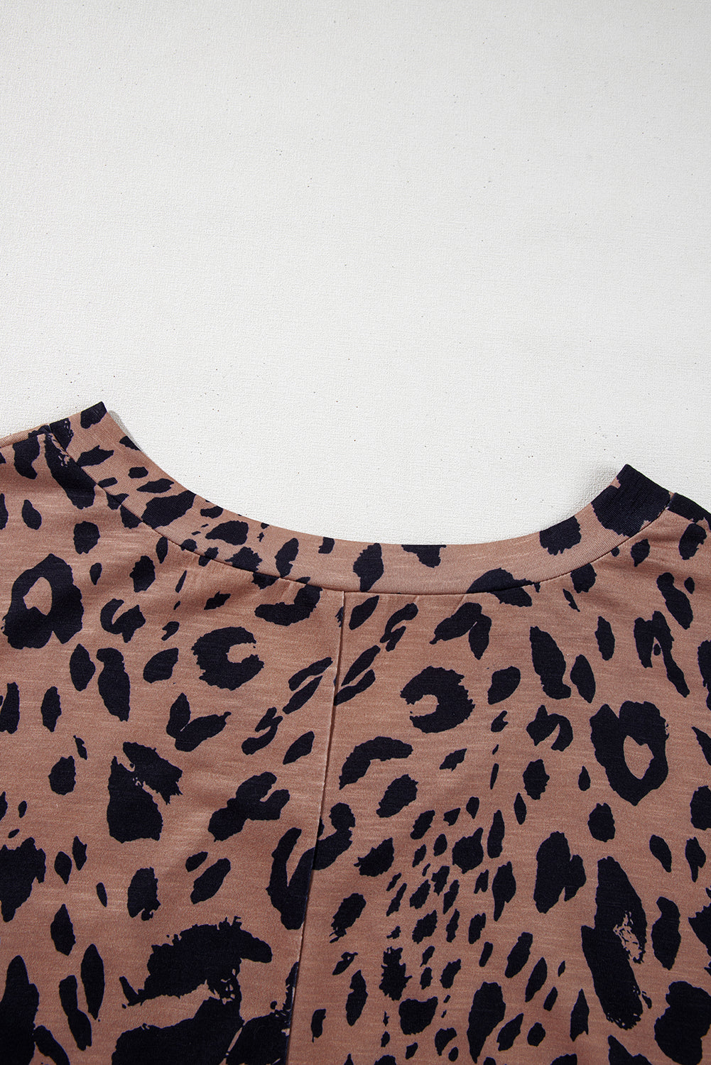 Brown Leopard Print V Neck Half Sleeve Oversized Tee-Tops/Tops & Tees-[Adult]-[Female]-2022 Online Blue Zone Planet