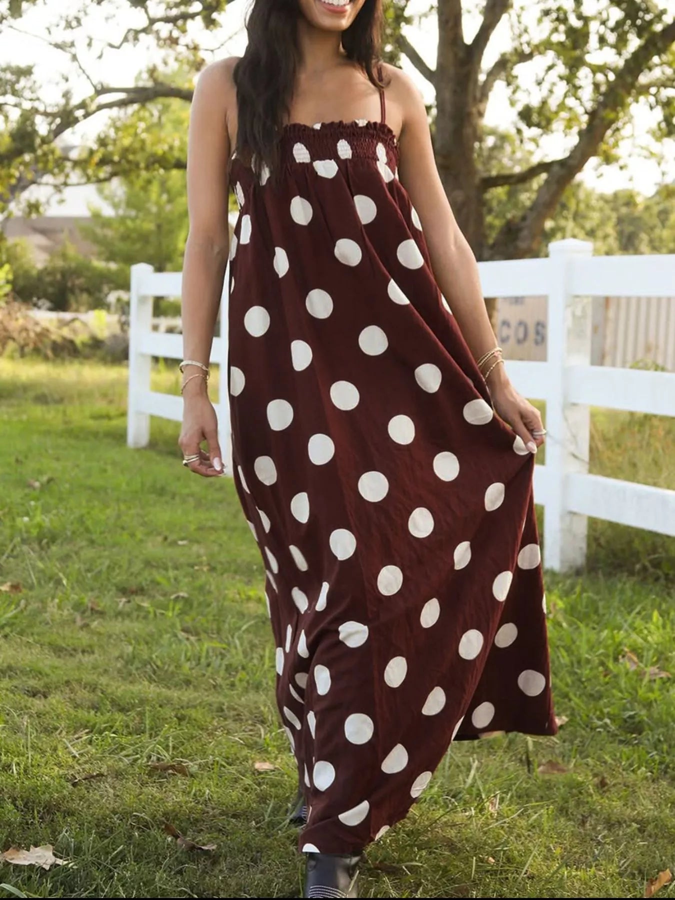 polka dot spaghetti strap dress Bella's Polka Dot Spaghetti Strap Maxi Dress