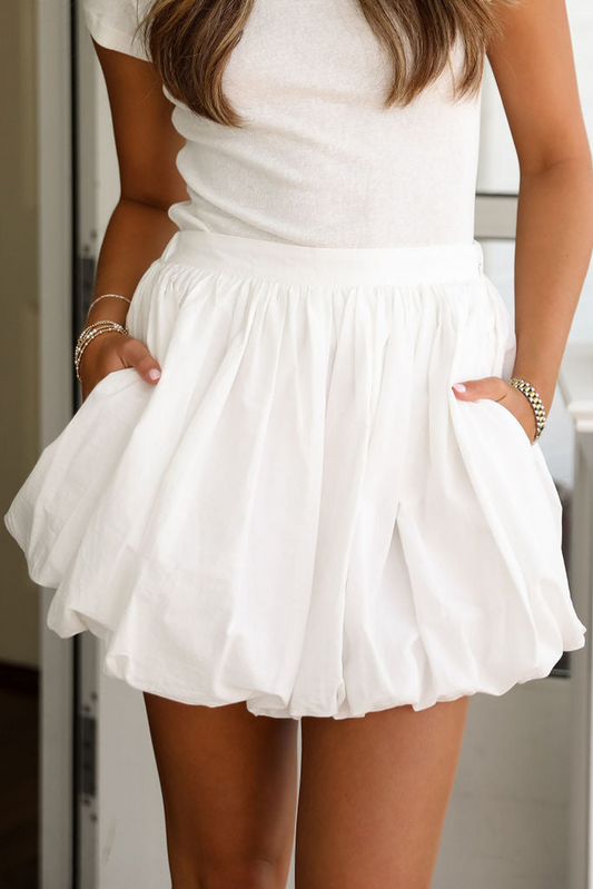 White Bubble Mini Skirt With Pockets-Bottoms/Skirts & Petticoat-[Adult]-[Female]-White-S-2022 Online Blue Zone Planet