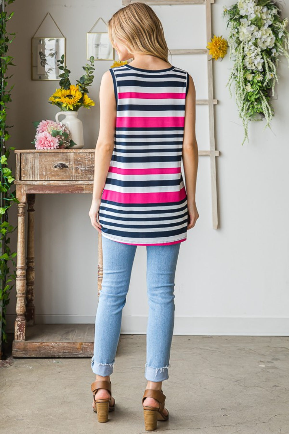 Blue Zone Planet | Heimish Full Size Striped Twist Knot Round Neck Tank-TOPS / DRESSES-[Adult]-[Female]-2022 Online Blue Zone Planet