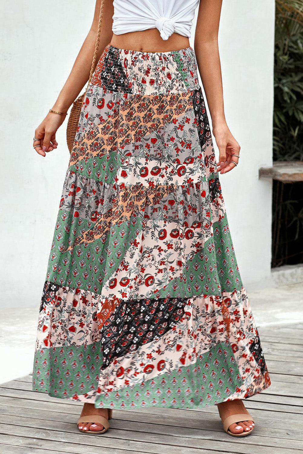 Multicolor Boho Print Tie-Up Waist Long Maxi Skirt-Bottoms/Skirts & Petticoat-[Adult]-[Female]-Multicolor-S-2022 Online Blue Zone Planet