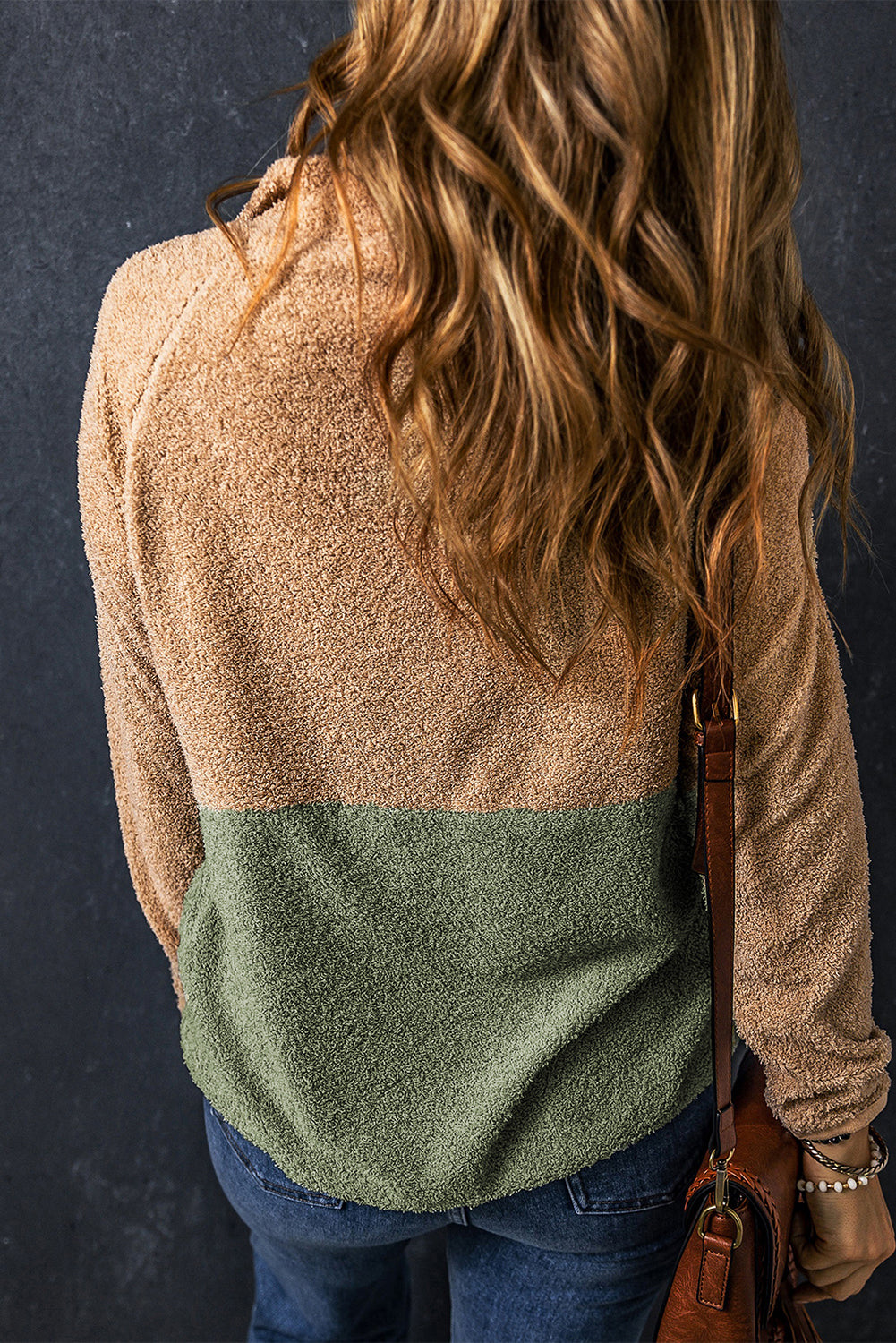 Smoke Gray Two Tones Color Block Half Zip Fleece Sweatshirt-Sale (50% OFF)/30% OFF-[Adult]-[Female]-2022 Online Blue Zone Planet