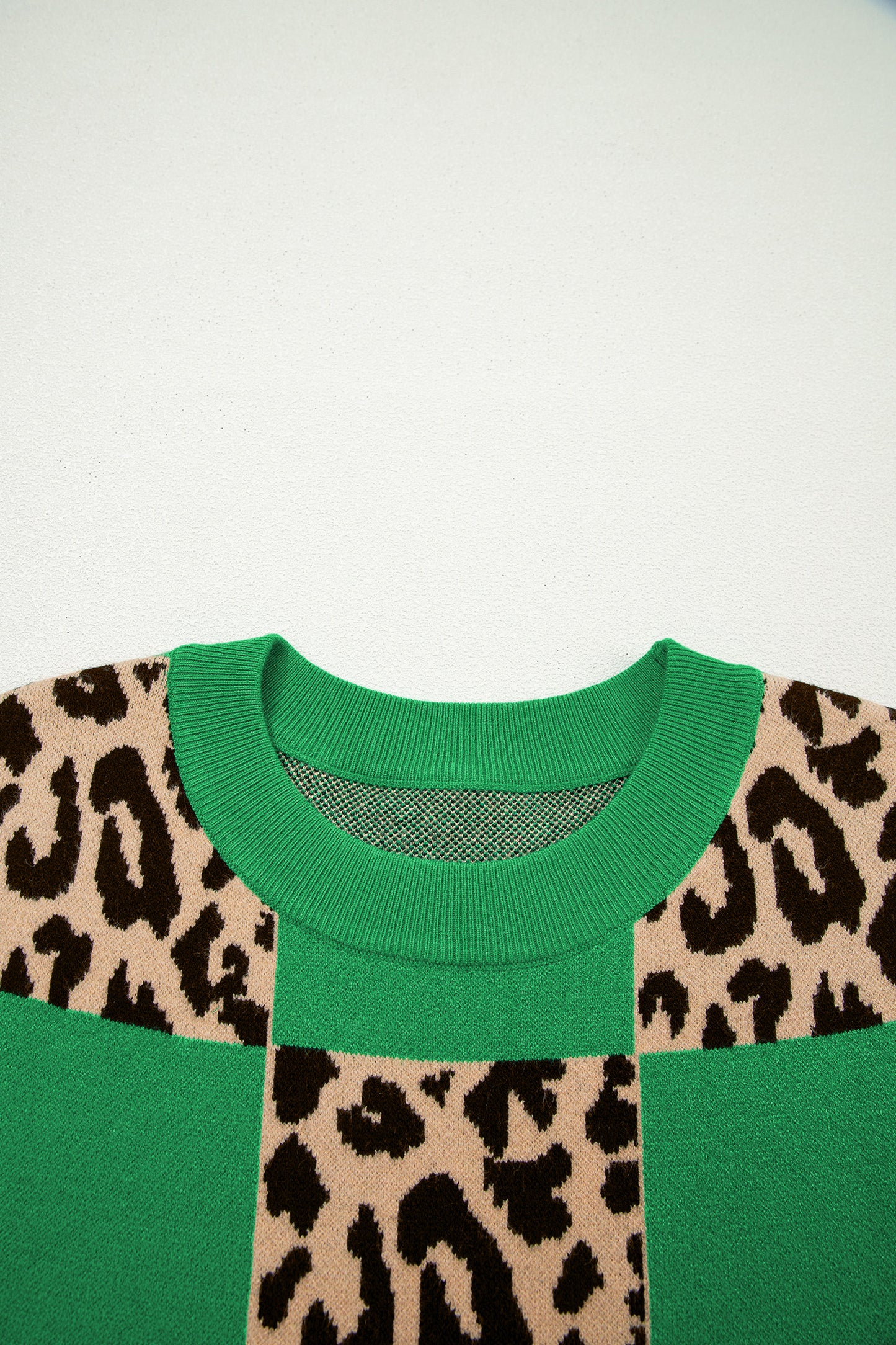 Green Leopard Checkerboard Short Sleeve Knit Sweater-TOPS / DRESSES-[Adult]-[Female]-2022 Online Blue Zone Planet