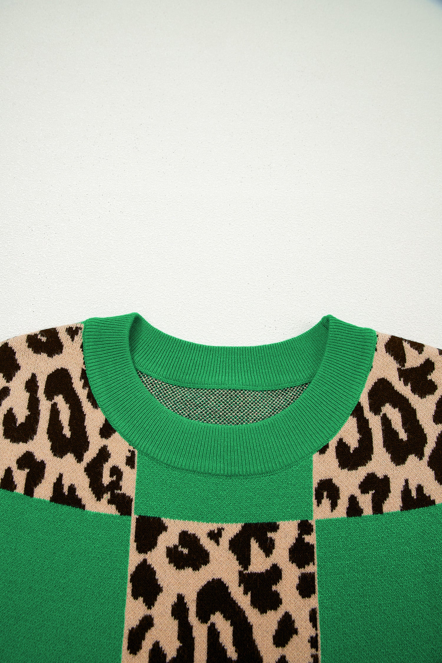 Green Leopard Checkerboard Short Sleeve Knit Sweater-TOPS / DRESSES-[Adult]-[Female]-2022 Online Blue Zone Planet