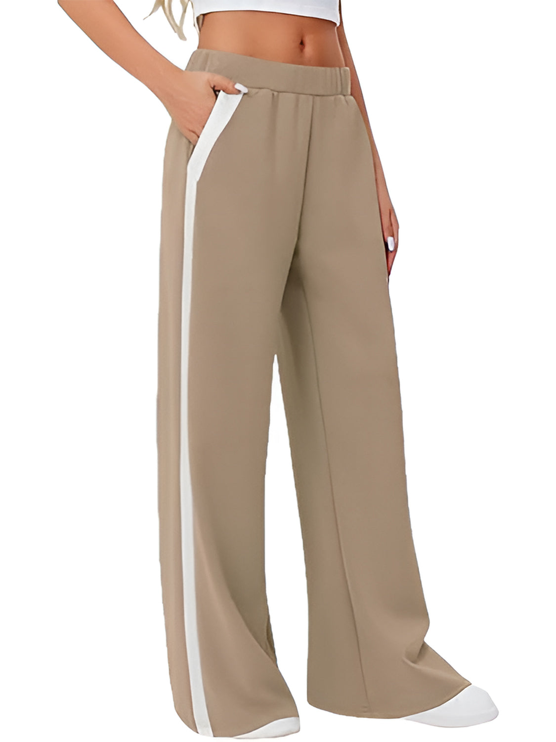 Side Striped Wide Leg Pants-BOTTOMS SIZES SMALL MEDIUM LARGE-[Adult]-[Female]-2022 Online Blue Zone Planet