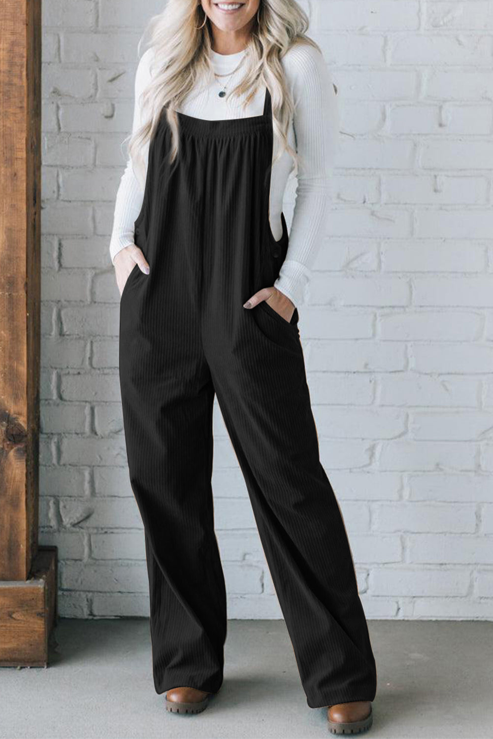 Blue Zone Planet | Square Neck Wide Strap Overalls-TOPS / DRESSES-[Adult]-[Female]-Black-L-2022 Online Blue Zone Planet