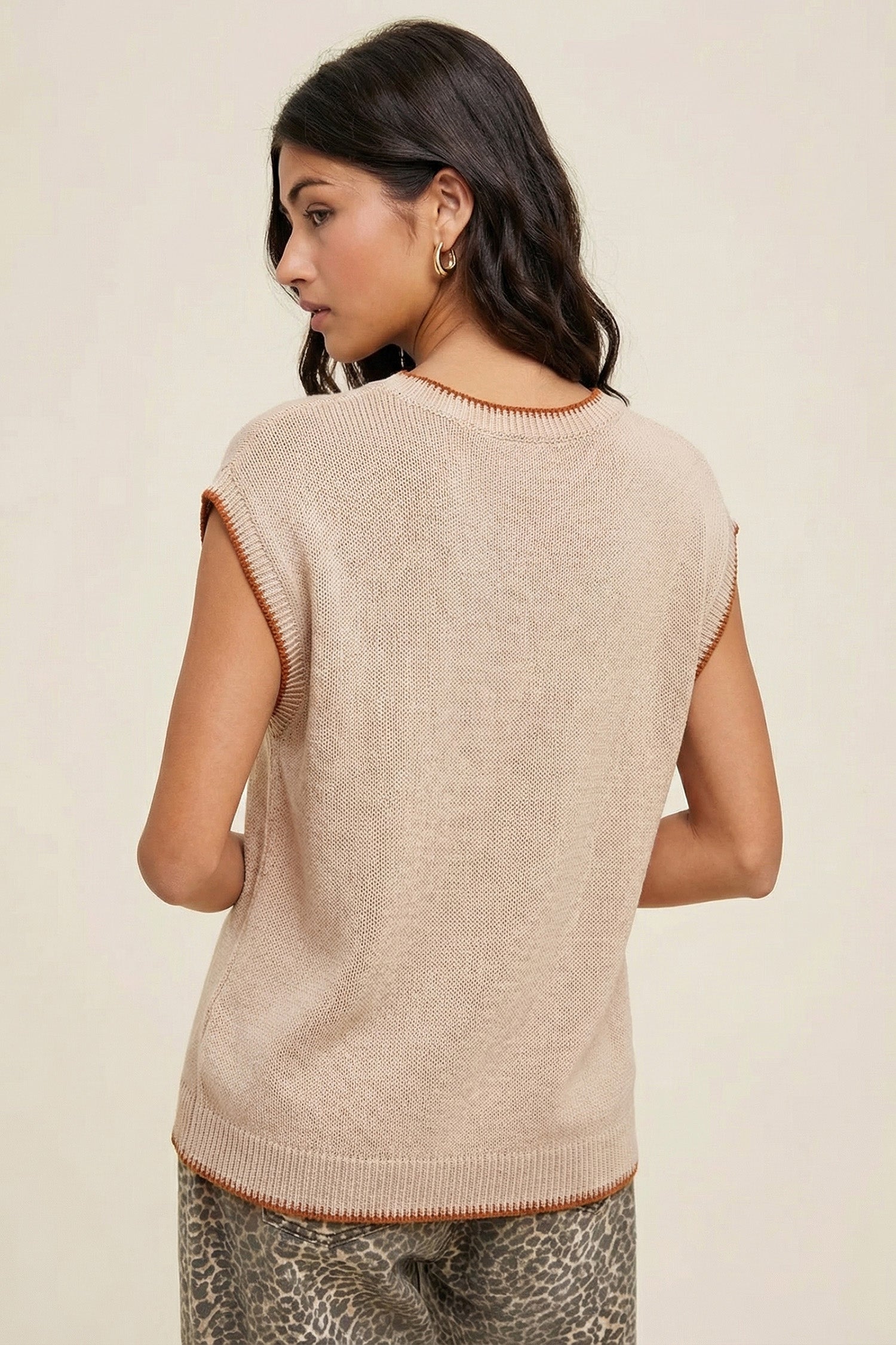 Parchment Contrast Trim Short Sleeve Knit HOWDY Western Sweater-Sweaters & Cardigans/Short Sleeve Sweaters-[Adult]-[Female]-2022 Online Blue Zone Planet
