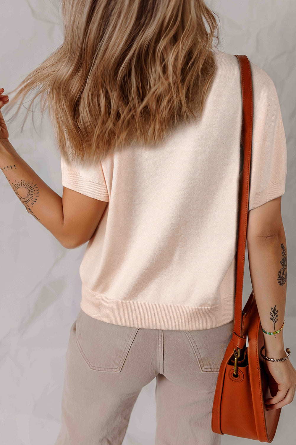 Oatmeal Pearl Bow Embellished Dolman Short Sleeve Sweater-TOPS / DRESSES-[Adult]-[Female]-2022 Online Blue Zone Planet