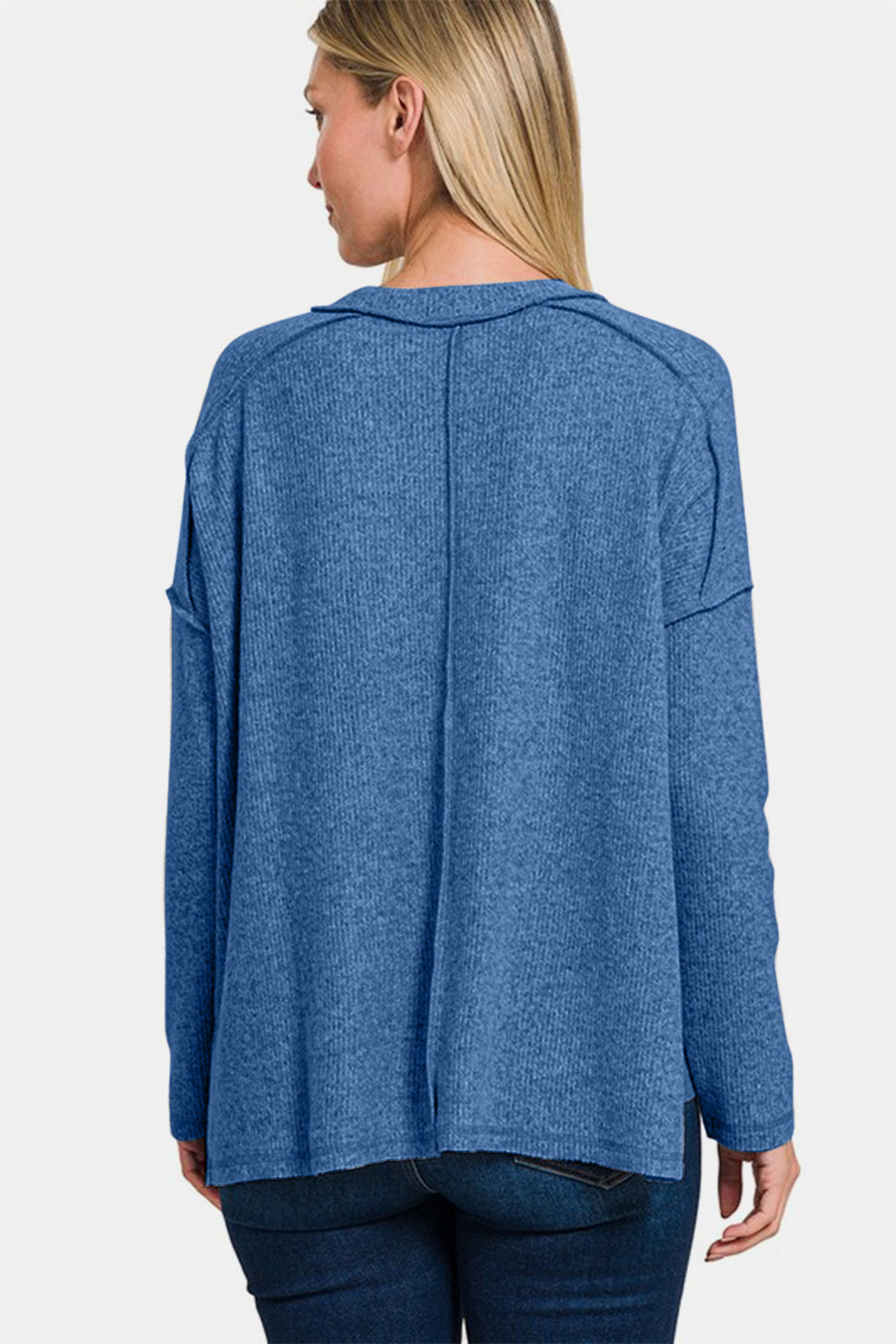 Blue Zone Planet | Zenana Full Size Exposed Seam Brushed Round Neck Sweater-TOPS / DRESSES-[Adult]-[Female]-2022 Online Blue Zone Planet