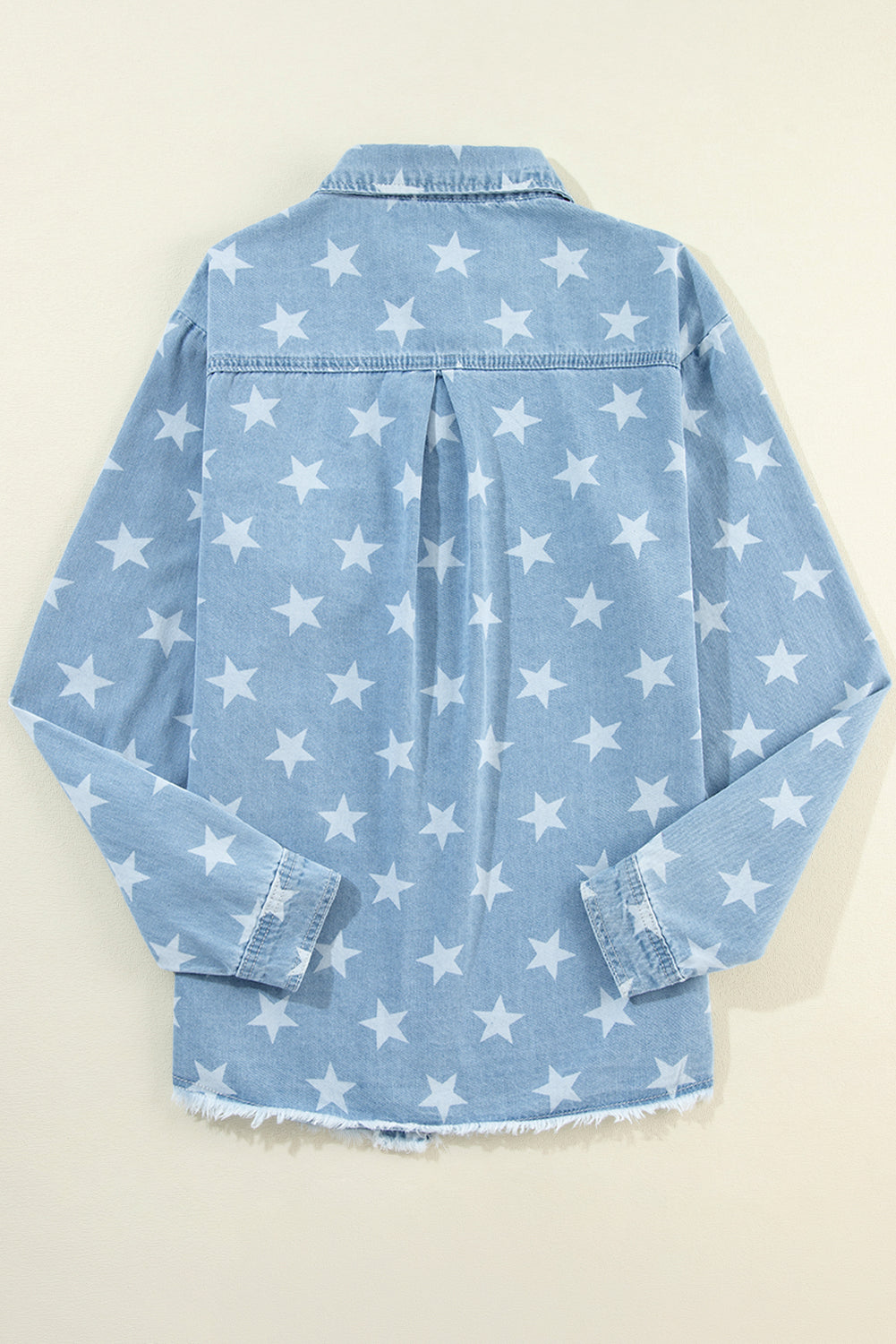 Raw Hem Star Collared Neck Denim Top-TOPS / DRESSES-[Adult]-[Female]-2022 Online Blue Zone Planet