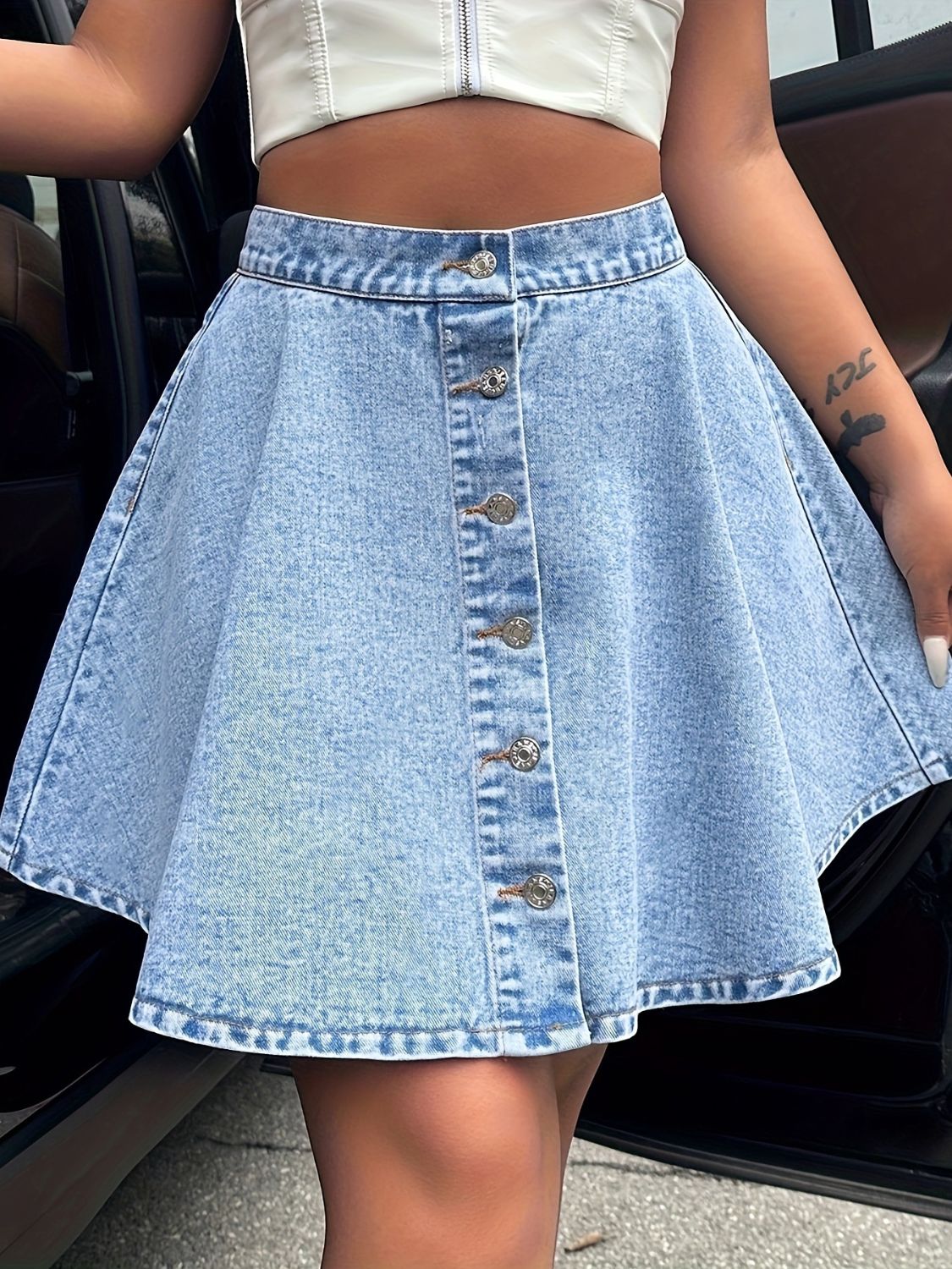 Buttoned Mini Denim Skirt-[Adult]-[Female]-2022 Online Blue Zone Planet