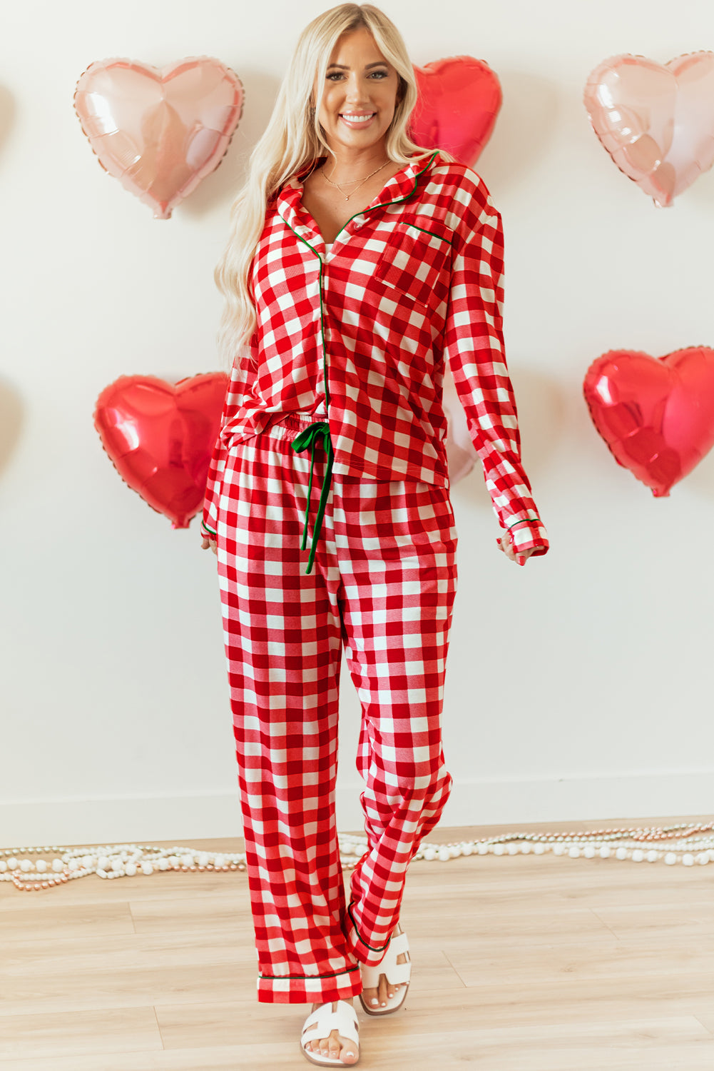 Blue Zone Planet | Fiery Red Christmas Plaid Print Shirt and Pants Pajama Set-Loungewear & Sleepwear/Sleepwear-[Adult]-[Female]-2022 Online Blue Zone Planet