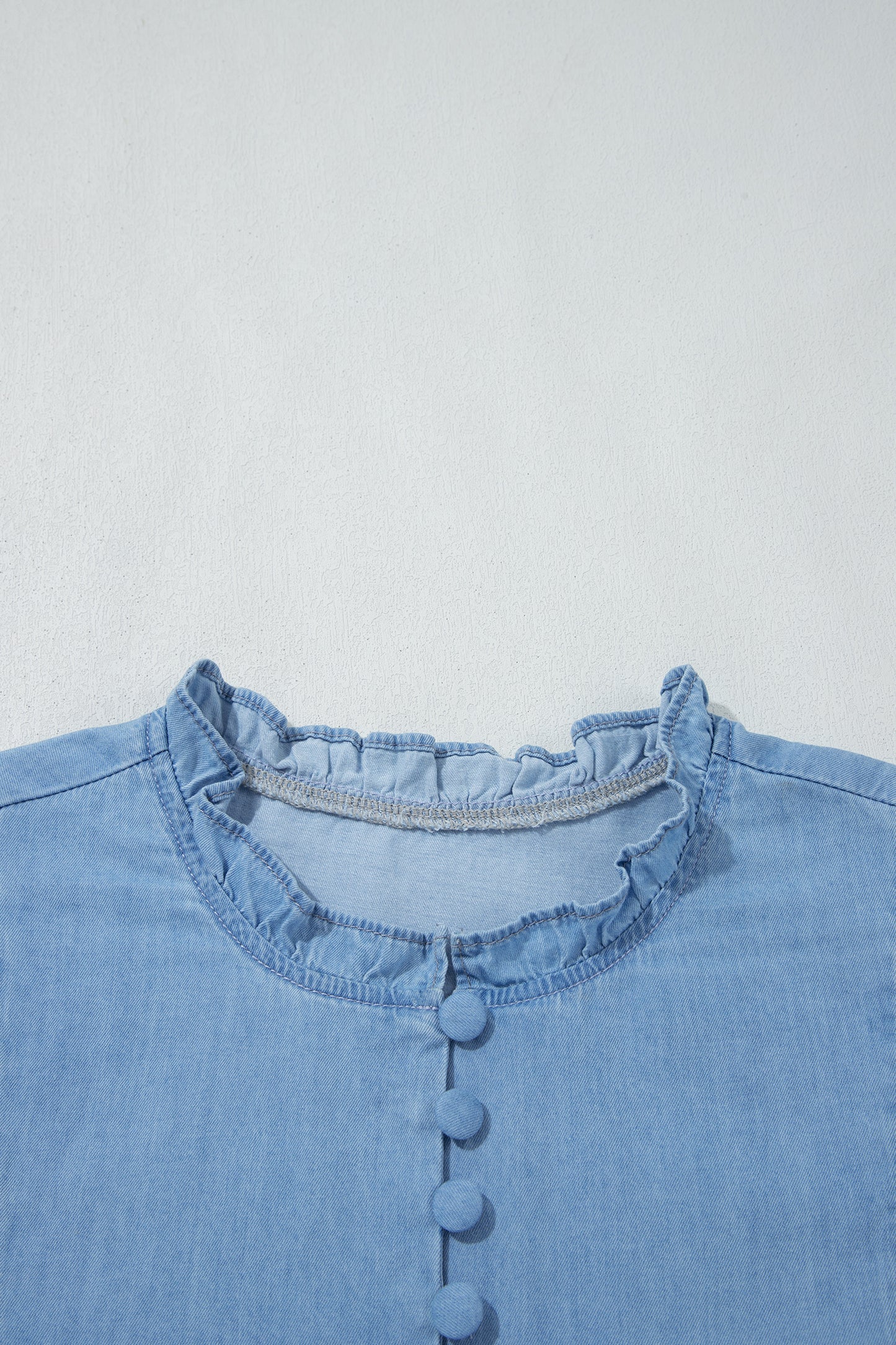 Beau Blue Western Ruffle V Neck Long Sleeve Chambray Blouse-Tops/Blouses & Shirts-[Adult]-[Female]-2022 Online Blue Zone Planet