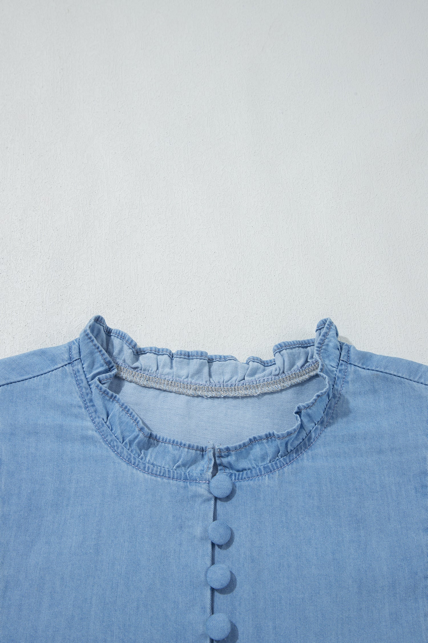 Beau Blue Western Ruffle V Neck Long Sleeve Chambray Blouse-Tops/Blouses & Shirts-[Adult]-[Female]-2022 Online Blue Zone Planet