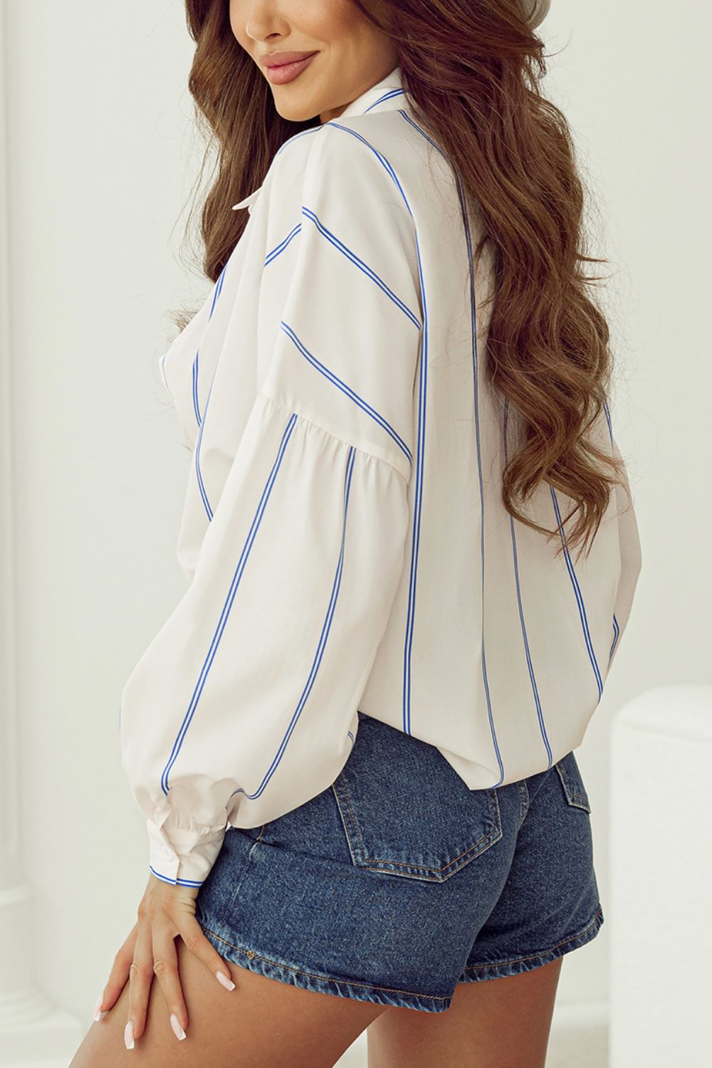 Stripe Drop Shoulder Long Sleeve Shirt-TOPS / DRESSES-[Adult]-[Female]-2022 Online Blue Zone Planet