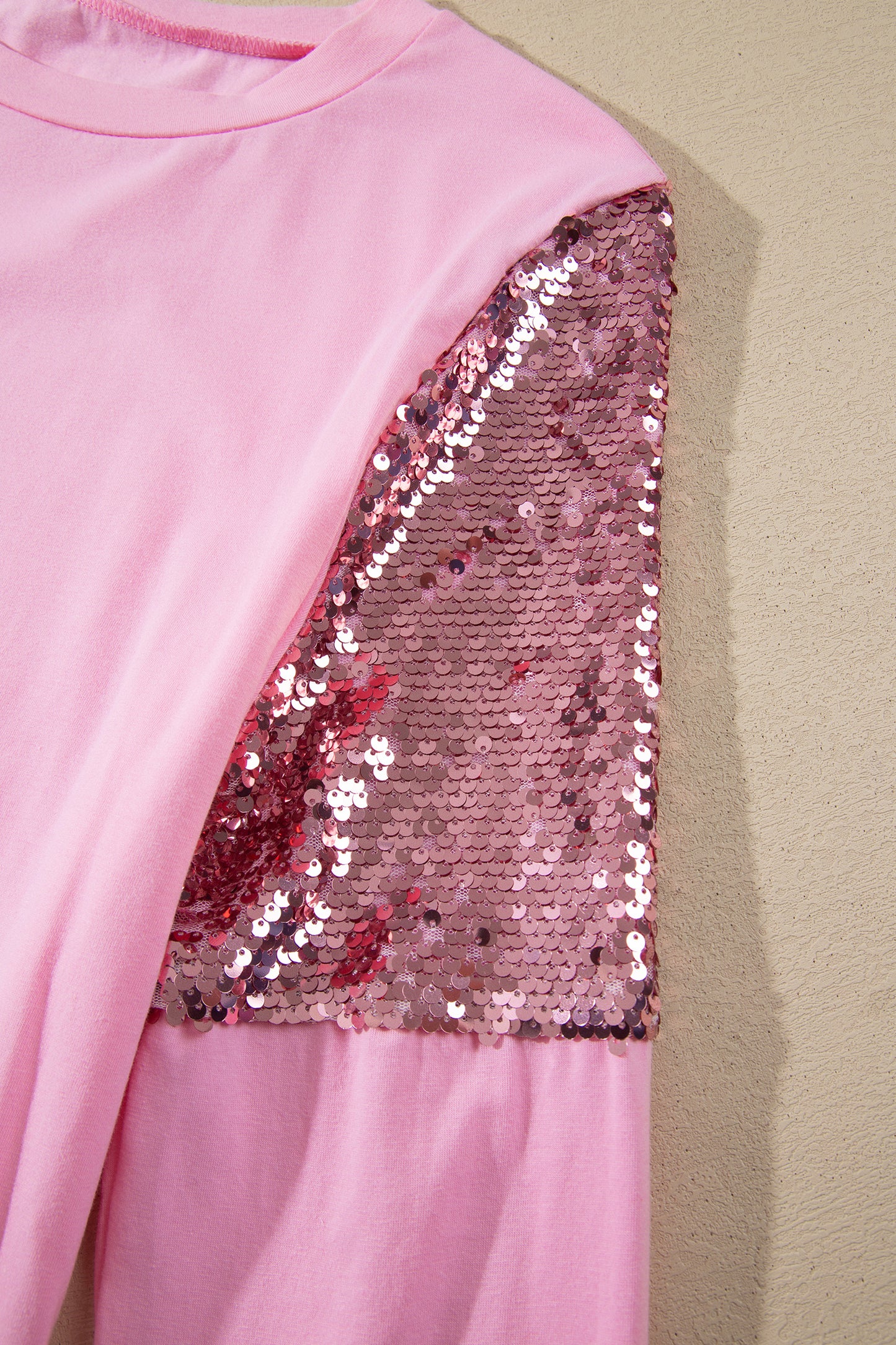 Pink Long Sleeve Sequin Round Neck Pullover Top-Tops/Long Sleeve Tops-[Adult]-[Female]-2022 Online Blue Zone Planet