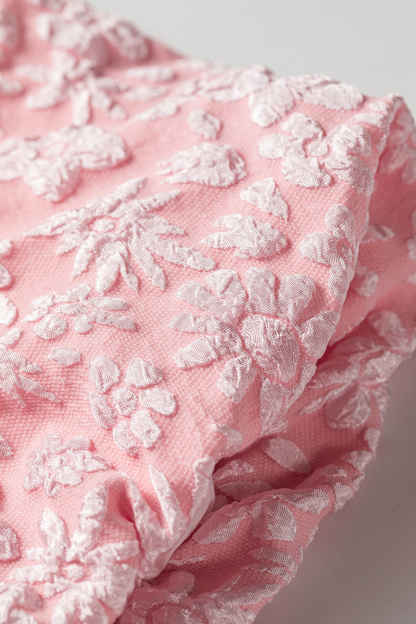 Iceland Blue Floral Textured Jacquard Puff Sleeve Blouse-Tops/Blouses & Shirts-[Adult]-[Female]-2022 Online Blue Zone Planet
