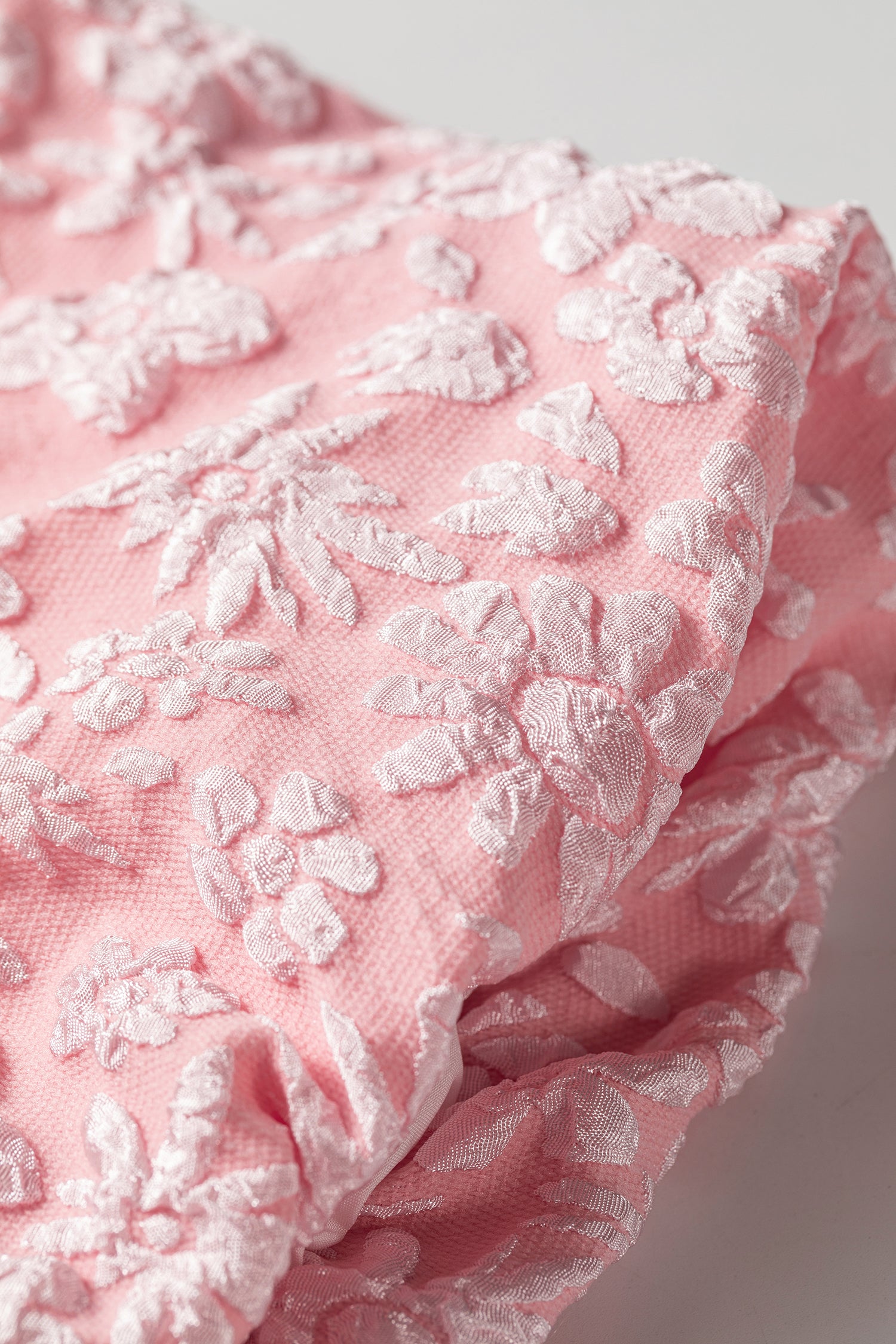 Iceland Blue Floral Textured Jacquard Puff Sleeve Blouse-Tops/Blouses & Shirts-[Adult]-[Female]-2022 Online Blue Zone Planet